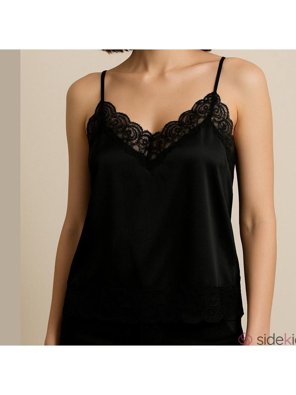 MICHEL ANTONI SATIN camisole embroider lace adjustable straps BLACK size 1X NEW